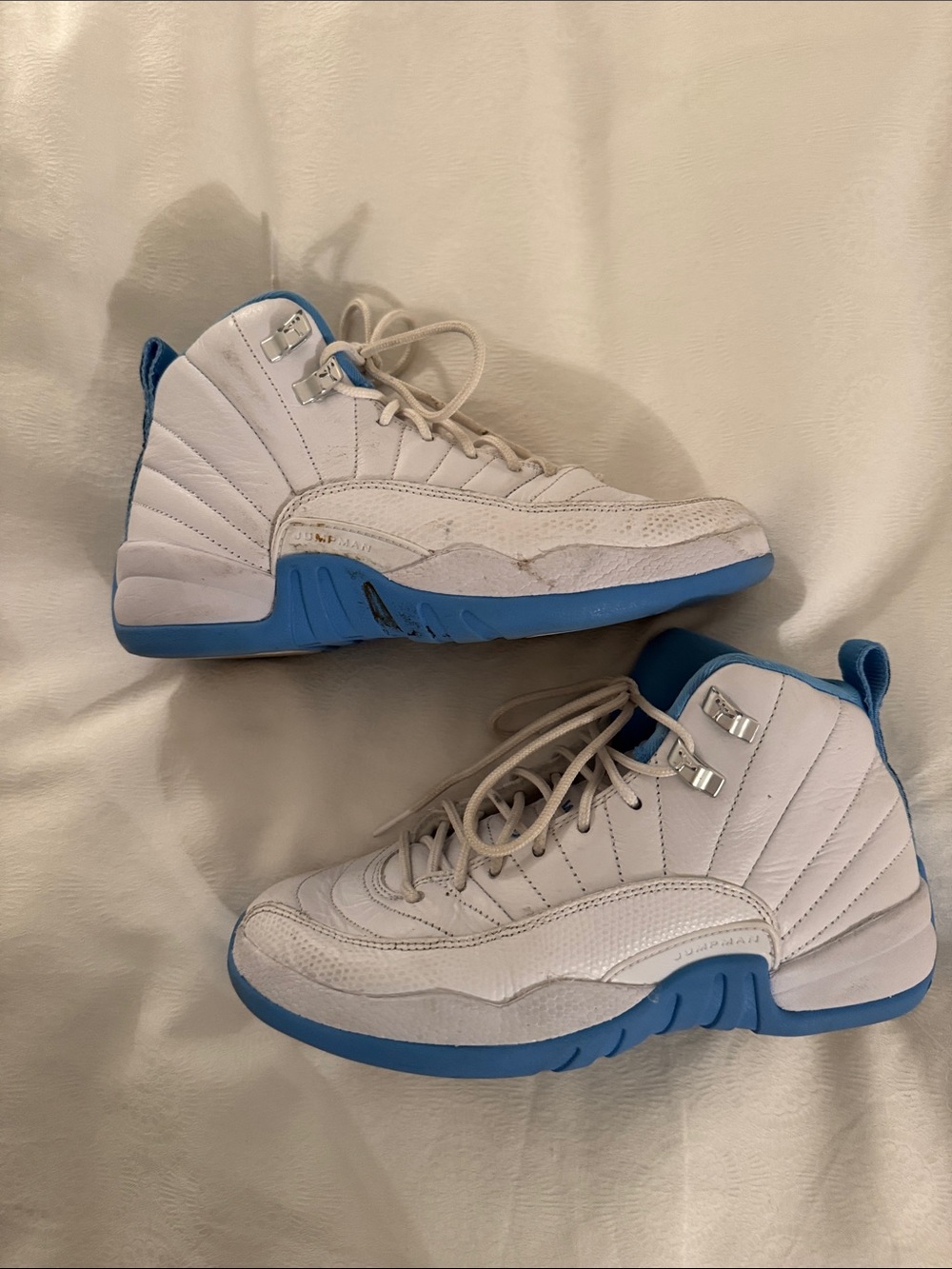 Jordan Kids White and Light Blue High-Top Basketball Sneakers